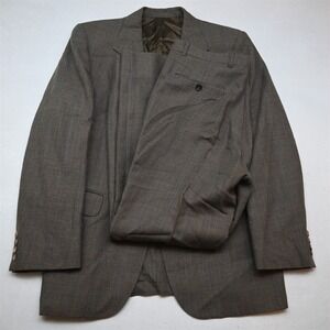 Vtg USA Made 42R 32x30 Brown Glenn Check Wool Mens Jacket Pants Suit